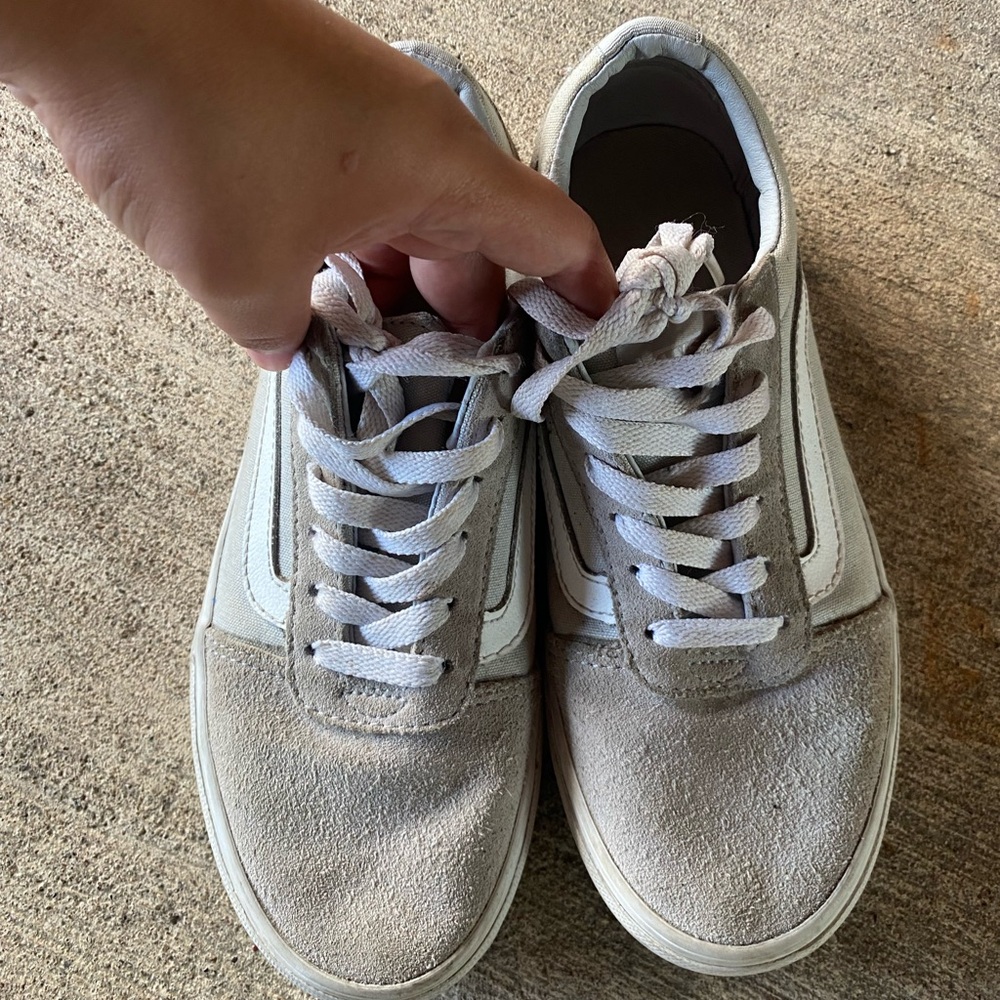 White and Gray Suede Sneakers